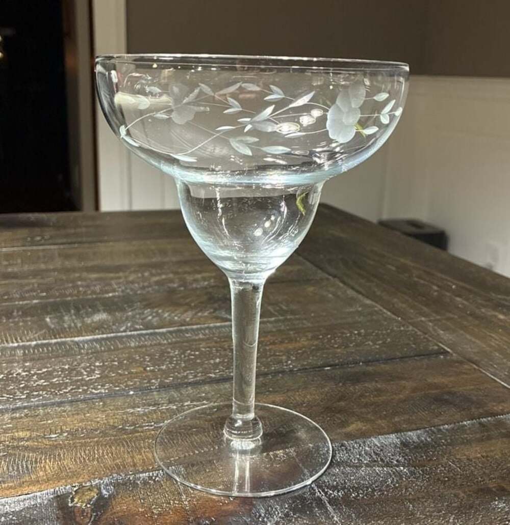 Princess House Heritage Crystal Margarita Glass Etched Floral Design